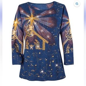 NEW COLLECTIONS ETC Womens Nativity Scene Long Sleeve Top Size: L